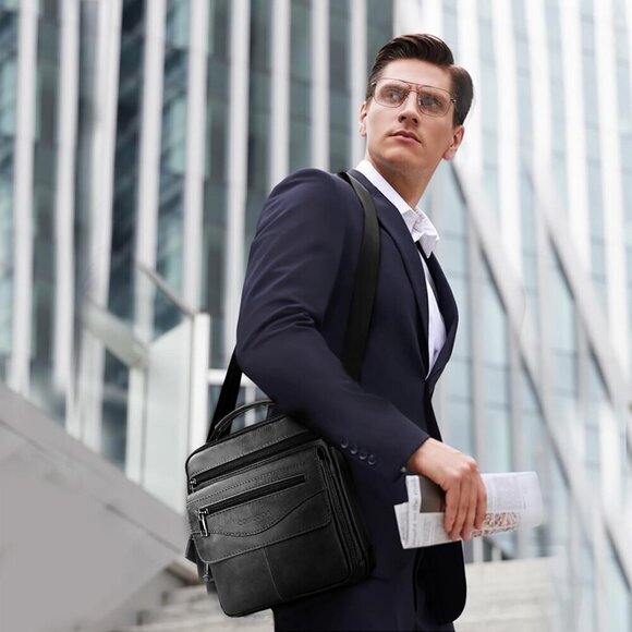 💫 Coscooa Crossbody Bags Men Black Leather Purse Satchel Travel Messenger bag - Picture 2 of 7